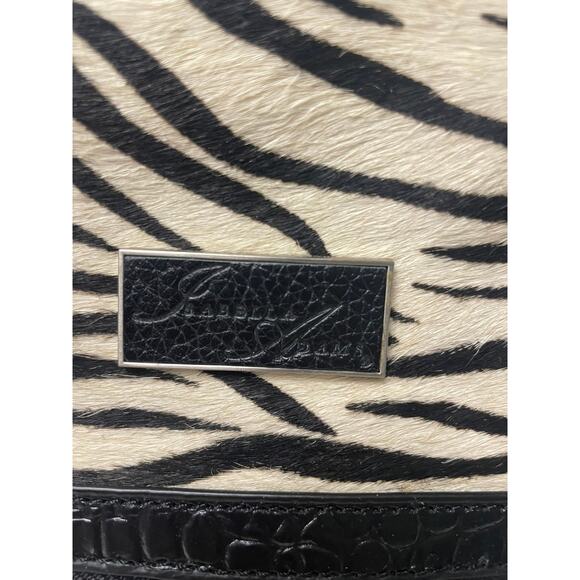 Isabella Adam's Black Pebbled Leather and Cream Zebra Print Bowler Bag - Picture 3 of 11